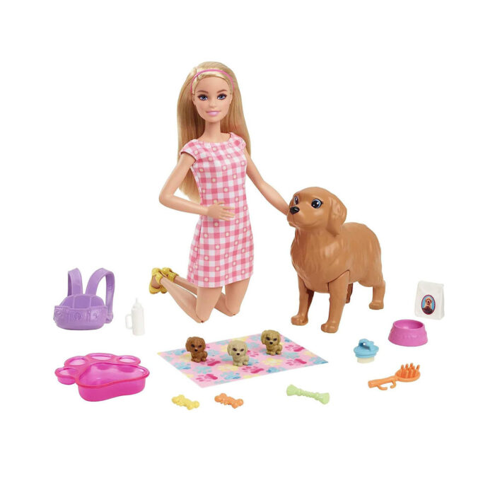 barbi1-700x700 Barbie Doll and Pets, Blonde Doll with Mommy Dog - Image 1